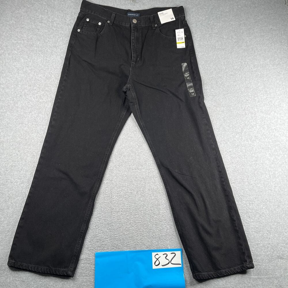 Aero Postale Black Denim Jeans High Rise Baggy Non Stretch Womens Size 14 New
